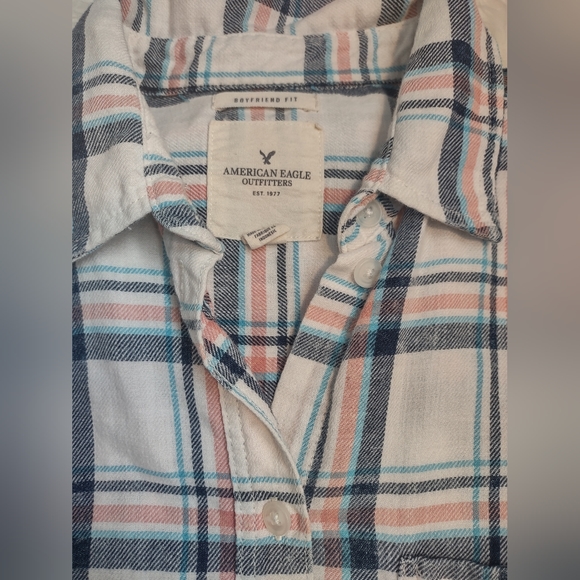 American Eagle Outfitters Boyfriend Fit Flannel In Pink/Blue/White Size Medium - Picture 5 of 5